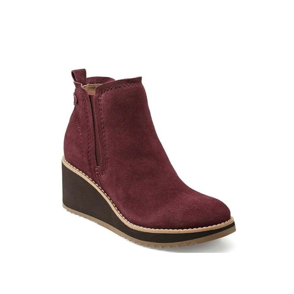 Earth Womens 7.5 M Dark Red Leather Cleia Wedge Heel Ankle Booties NIB PR2